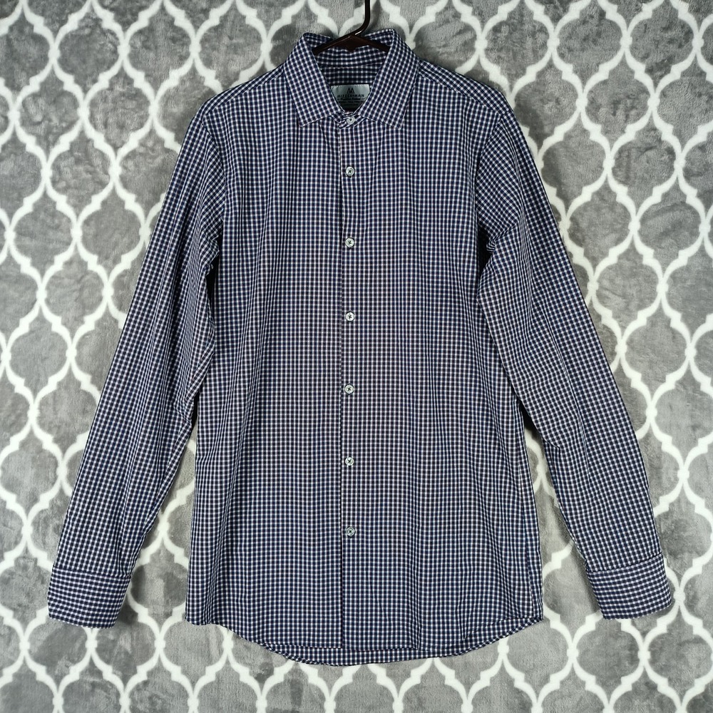 Mizzen+Main Leeward Shirt Size Medium tall Blue Gingham Trim Fit‎ Performance